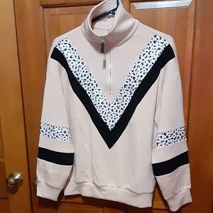 Oversized Leopard Print Quarter Zip Pullover Sweatshirt